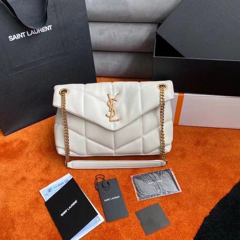 Saint Laurent Small Loulou Puffer Bag In White Lambskin LDBS245381