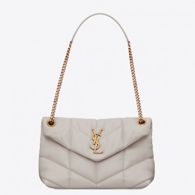 Saint Laurent Small Loulou Puffer Bag In White Lambskin LDBS245381