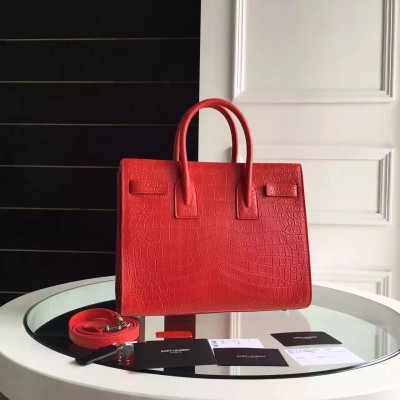 Saint Laurent Small Sac De Jour Bag In Red Crocodile Leather LDBS245385