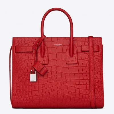 Saint Laurent Small Sac De Jour Bag In Red Crocodile Leather LDBS245385