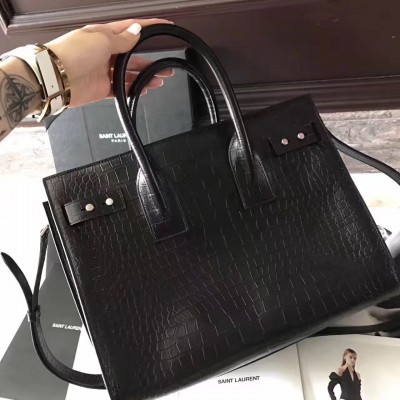 Saint Laurent Small Sac de Jour Souple Bag In Black Crocodile Leather LDBS245386