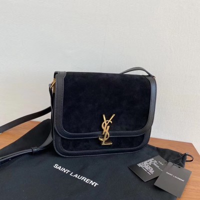 Saint Laurent Solferino Medium Soft Bag In Black Suede LDBS245408