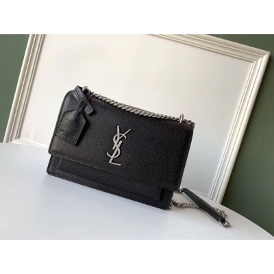 Saint Laurent Sunset Medium Bag In Black Grained Leather LDBS245422