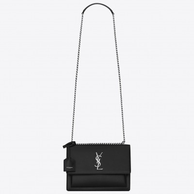 Saint Laurent Sunset Medium Bag In Black Grained Leather LDBS245422