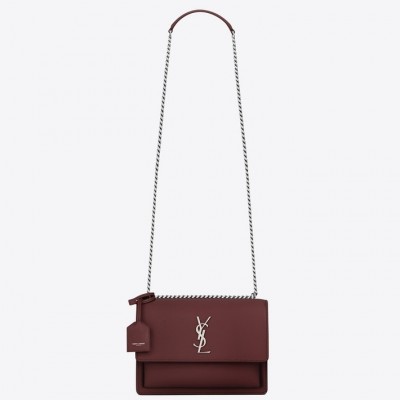 Saint Laurent Sunset Medium Bag In Bordeaux Grained Leather LDBS245425