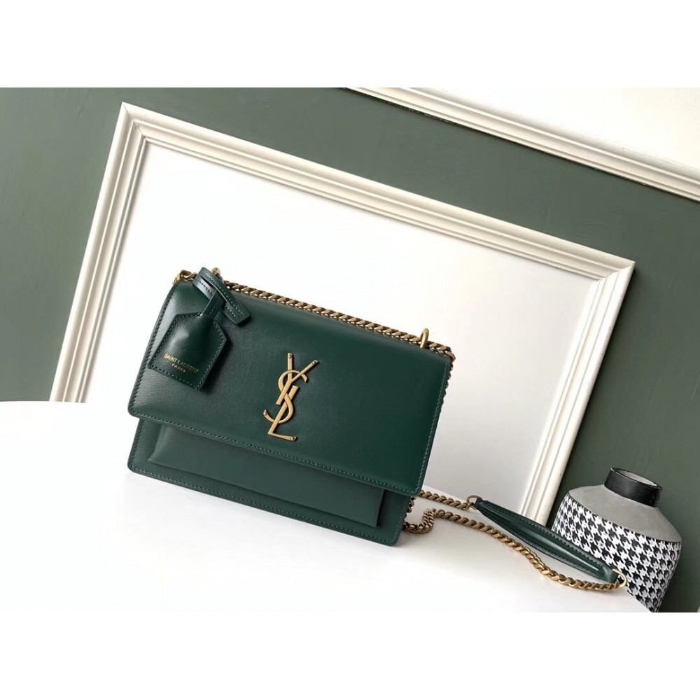 Saint Laurent Sunset Medium Bag In Green Calfskin LDBS245427