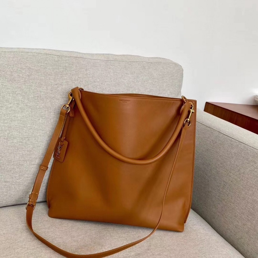 Saint Laurent Tag Hobo Bag In Brown Calfskin LDBS245436