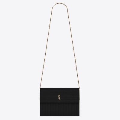 Saint Laurent Victoire Chain Bag In Black Crinkled Leather LDBS245444