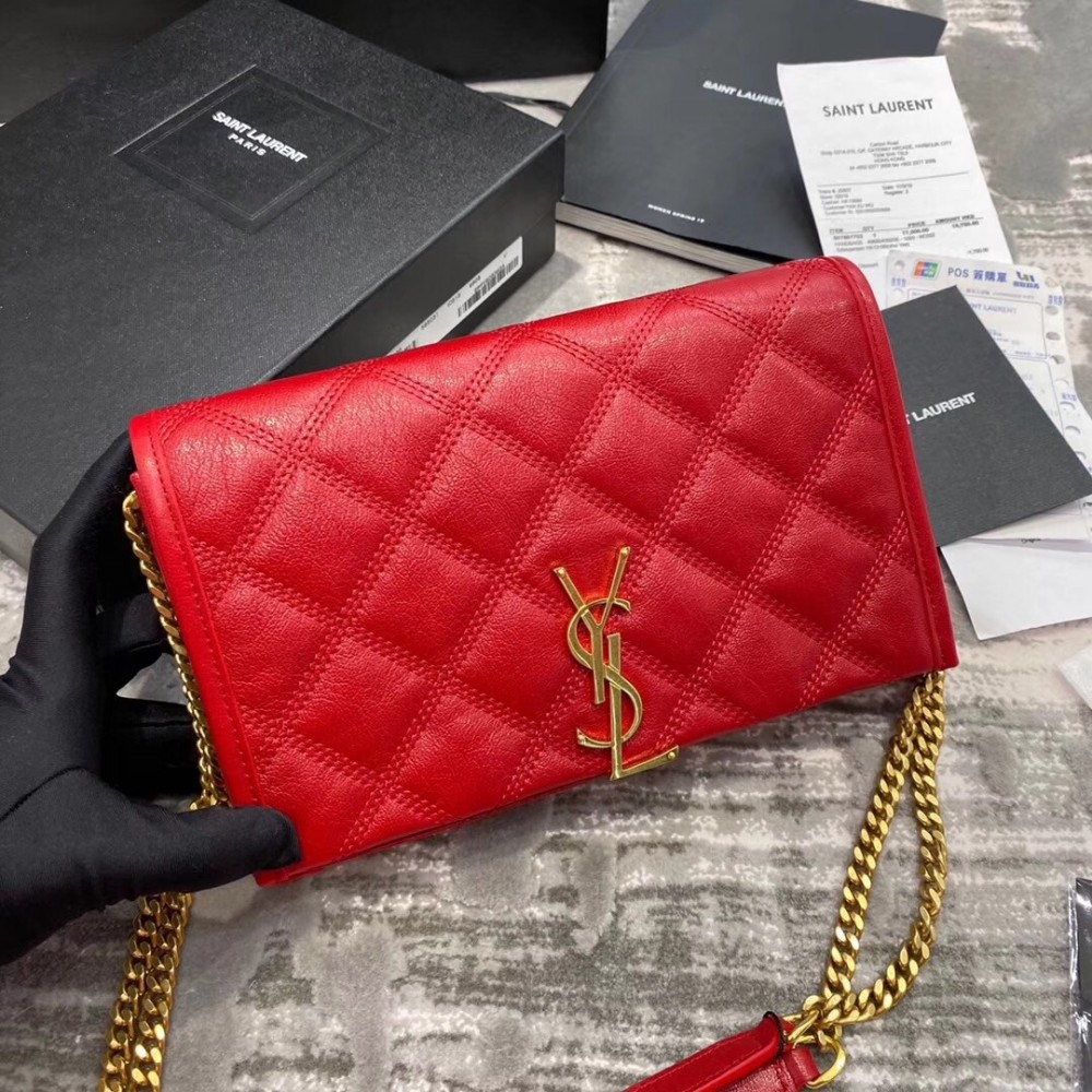 Saint Laurent WOC Becky Chain Wallet In Red Lambskin LDBS245452