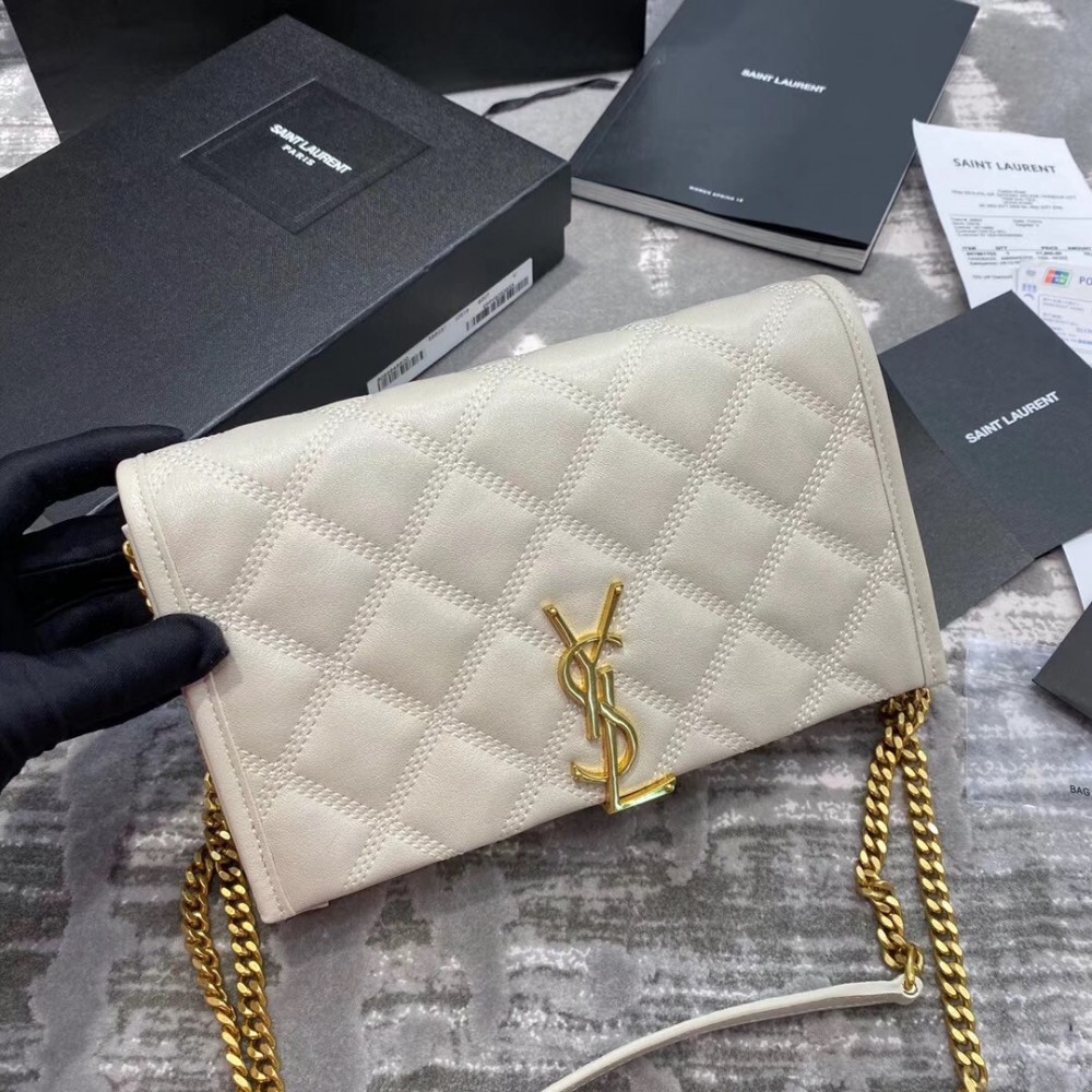 Saint Laurent WOC Becky Chain Wallet In White Lambskin LDBS245453