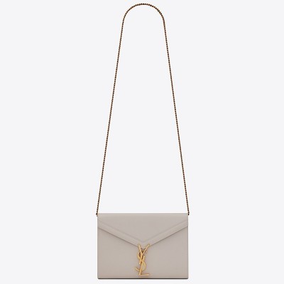 Saint Laurent WOC Cassandra Chain Wallet In White Leather LDBS245456