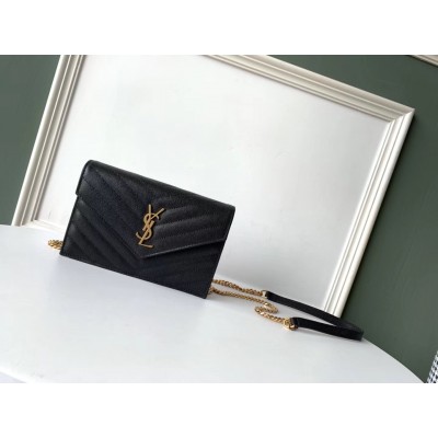 Saint Laurent WOC Envelope Chain Wallet In Black Leather LDBS245458