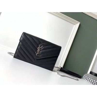 Saint Laurent WOC Envelope Chain Wallet In Noir Leather LDBS245459