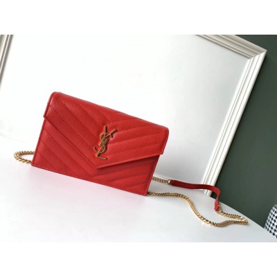 Saint Laurent WOC Envelope Chain Wallet In Red Leather LDBS245460