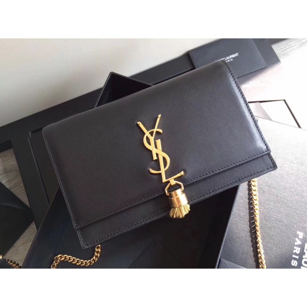 Saint Laurent WOC Kate Tassel Chain Wallet In Black Calfskin LDBS245461