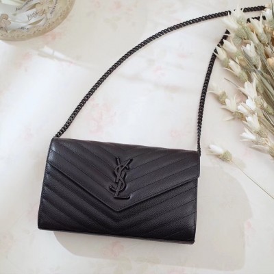 Saint Laurent WOC Monogram Chain Wallet All Black LDBS245462