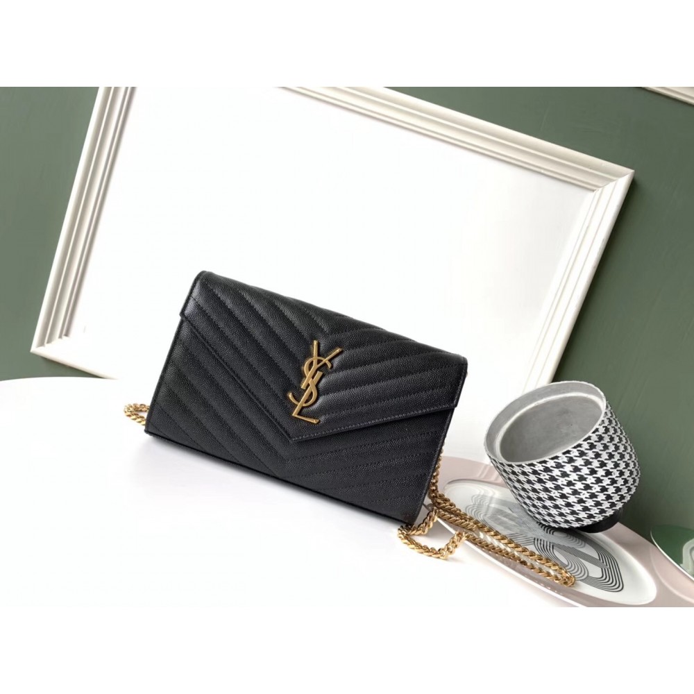 Saint Laurent WOC Monogram Chain Wallet In Black Leather LDBS245463