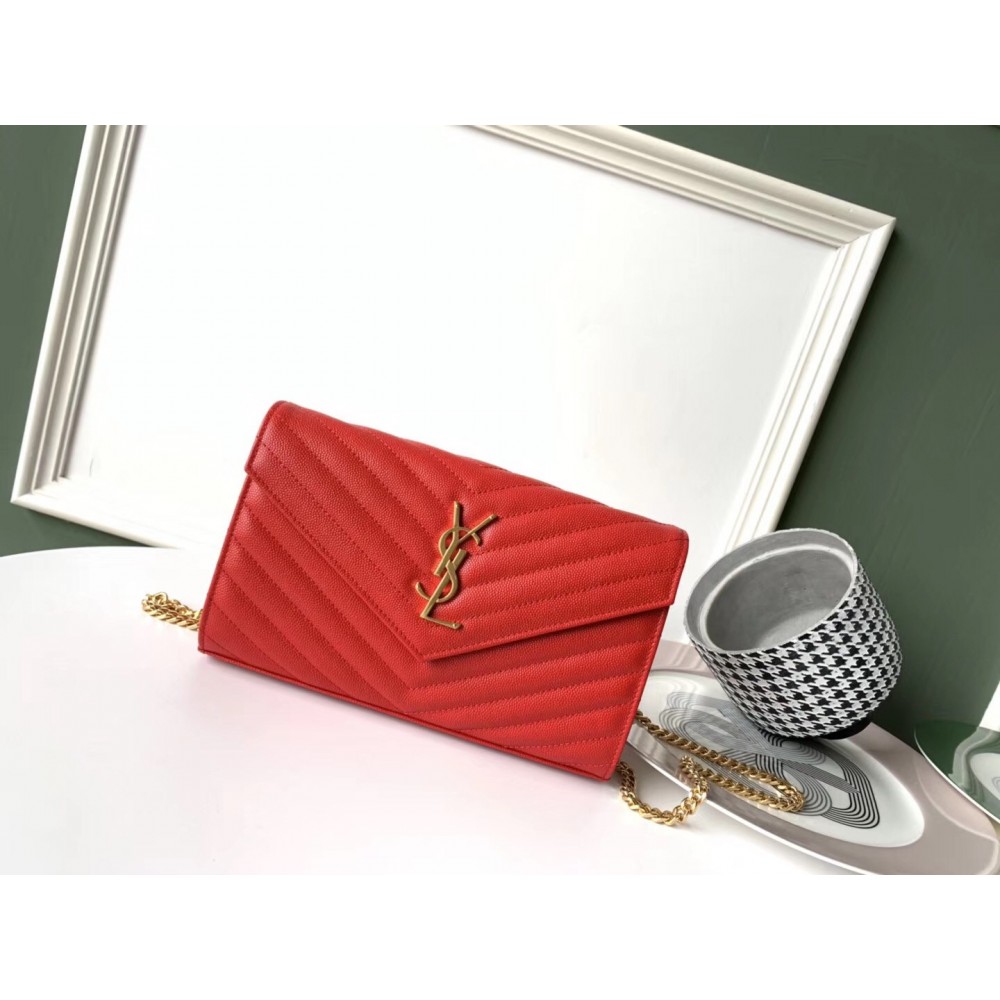 Saint Laurent WOC Monogram Chain Wallet In Red Leather LDBS245467