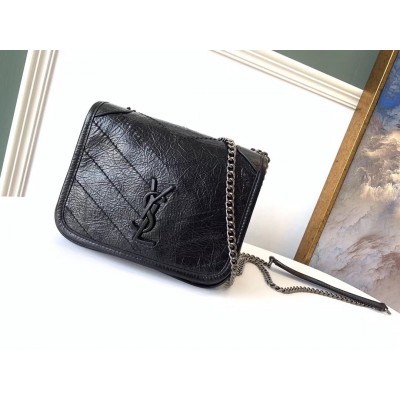 Saint Laurent WOC Niki Chain Wallet In Black Crinkled Leather LDBS245468