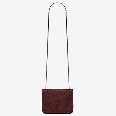 Saint Laurent WOC Niki Chain Wallet In Bordeaux Crinkled Leather LDBS245469