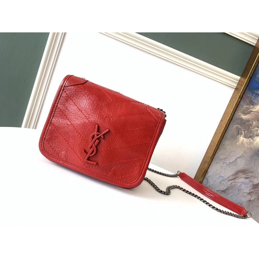 Saint Laurent WOC Niki Chain Wallet In Red Crinkled Leather LDBS245470