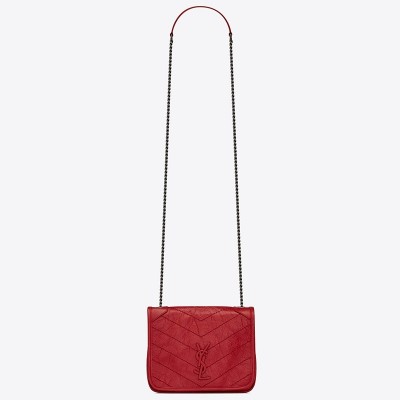 Saint Laurent WOC Niki Chain Wallet In Red Crinkled Leather LDBS245470