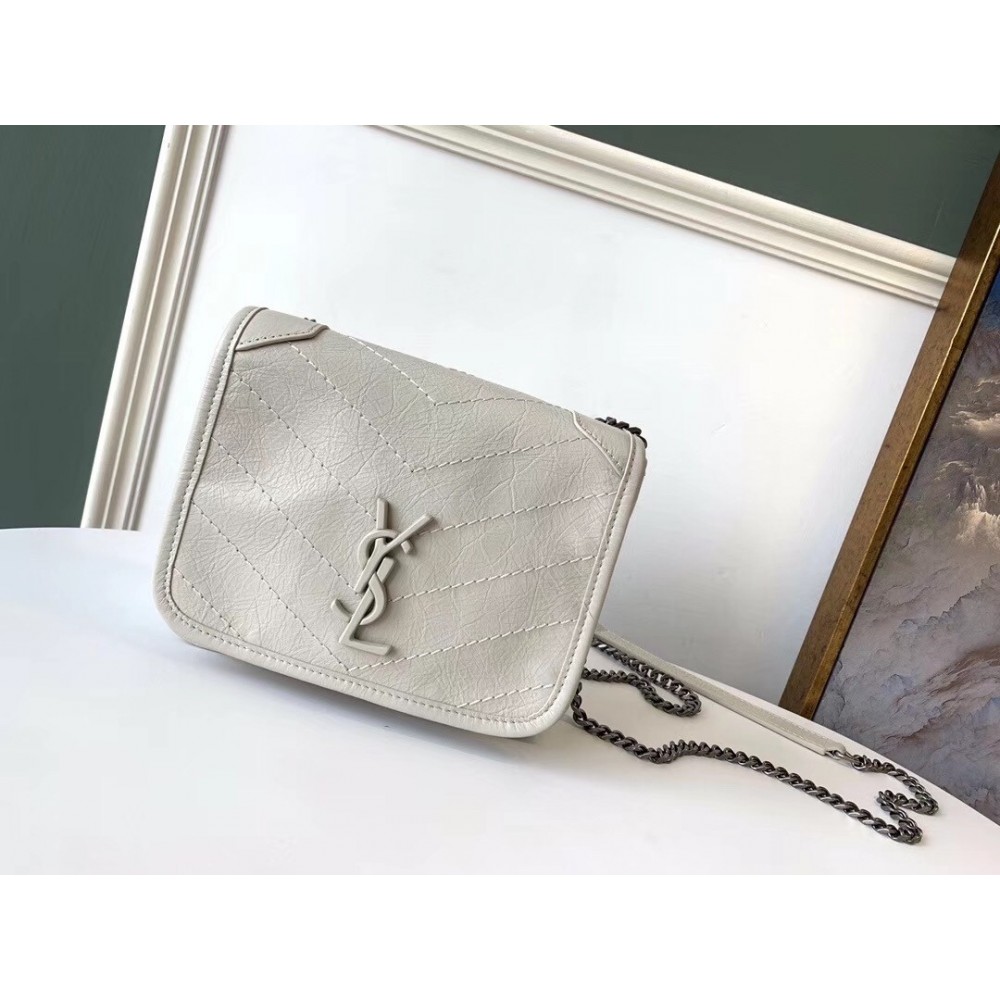 Saint Laurent WOC Niki Chain Wallet In White Crinkled Leather LDBS245472