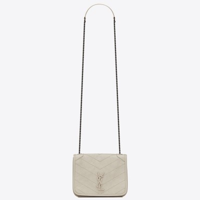 Saint Laurent WOC Niki Chain Wallet In White Crinkled Leather LDBS245472