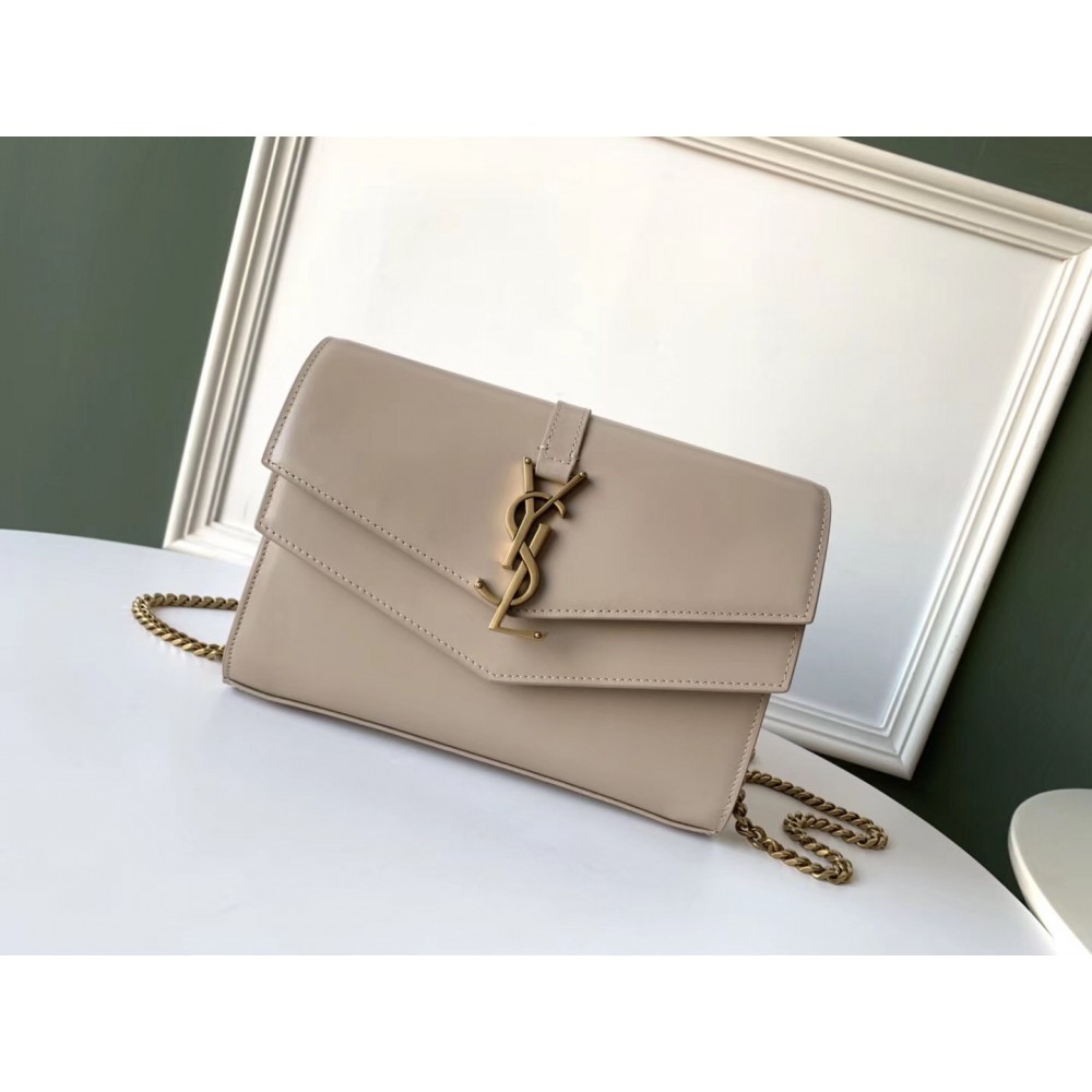 Saint Laurent WOC Sulpice Chain Wallet In Beige Calfskin LDBS245473