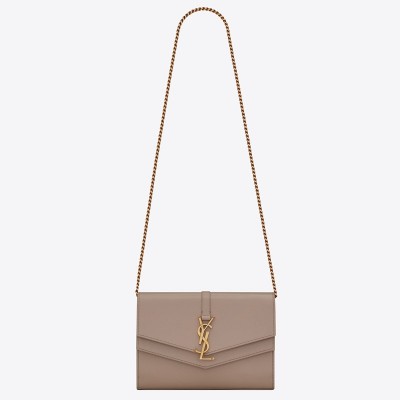 Saint Laurent WOC Sulpice Chain Wallet In Beige Calfskin LDBS245473