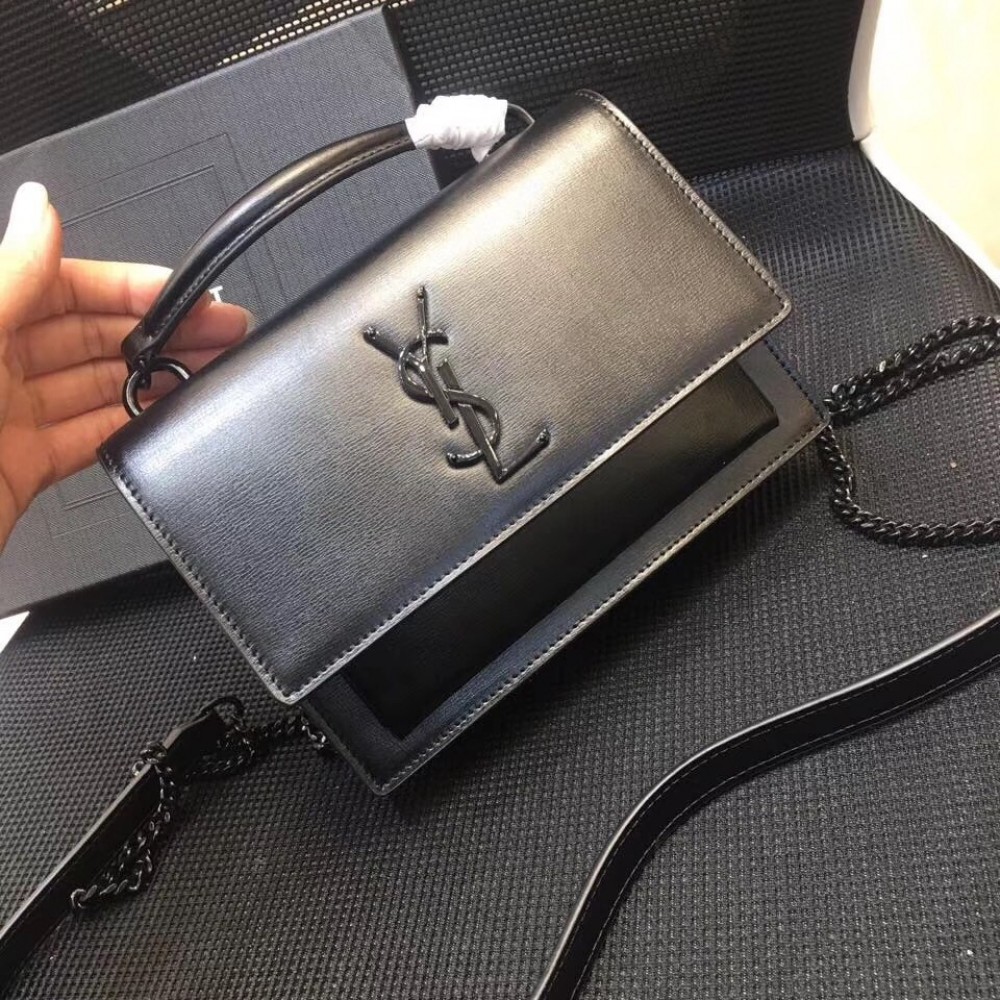 Saint Laurent WOC Sunset Chain Wallet All Black LDBS245476