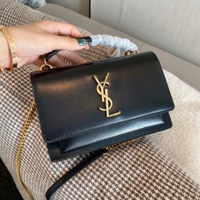 Saint Laurent WOC Sunset Chain Wallet In Black Calfskin LDBS245475