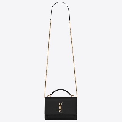 Saint Laurent WOC Sunset Chain Wallet In Black Calfskin LDBS245475