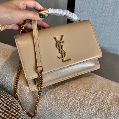 Saint Laurent WOC Sunset Chain Wallet In Taupe Calfskin LDBS245480