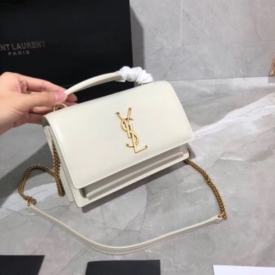 Saint Laurent WOC Sunset Chain Wallet In White Calfskin LDBS245481