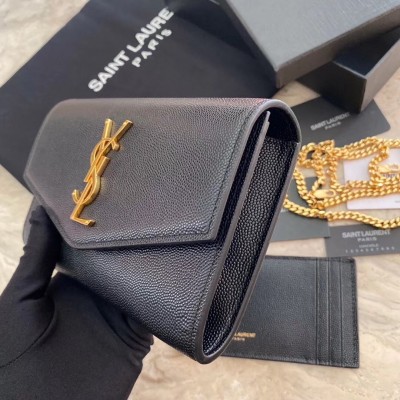 Saint Laurent WOC Uptown Chain Wallet In Black Leather LDBS245482