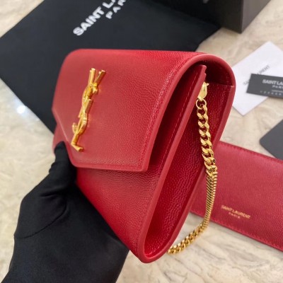 Saint Laurent WOC Uptown Chain Wallet In Red Leather LDBS245483