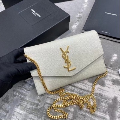 Saint Laurent WOC Uptown Chain Wallet In White Leather LDBS245484