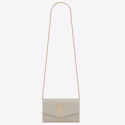 Saint Laurent WOC Uptown Chain Wallet In White Leather LDBS245484