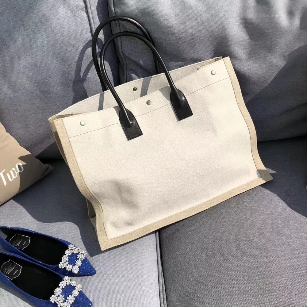 Saint Laurent White Linen Rive Gauche Tote Bag LDBS245449