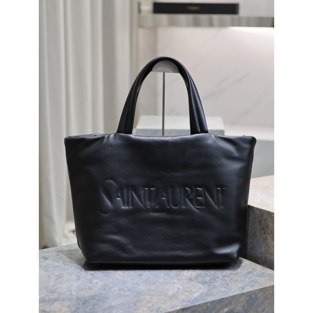 Saint Laurent Wide Puffer Tote Bag in Black Nappa Lambskin LDBS245450