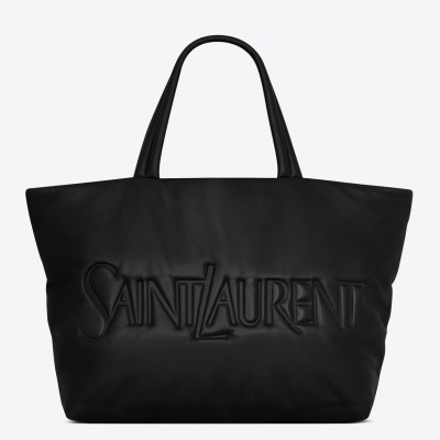 Saint Laurent Wide Puffer Tote Bag in Black Nappa Lambskin LDBS245450