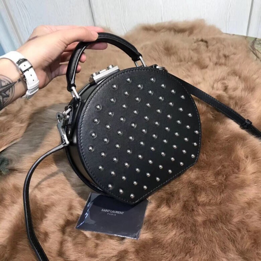 Saint Laurent Black Mica Hot Box Studs Bag