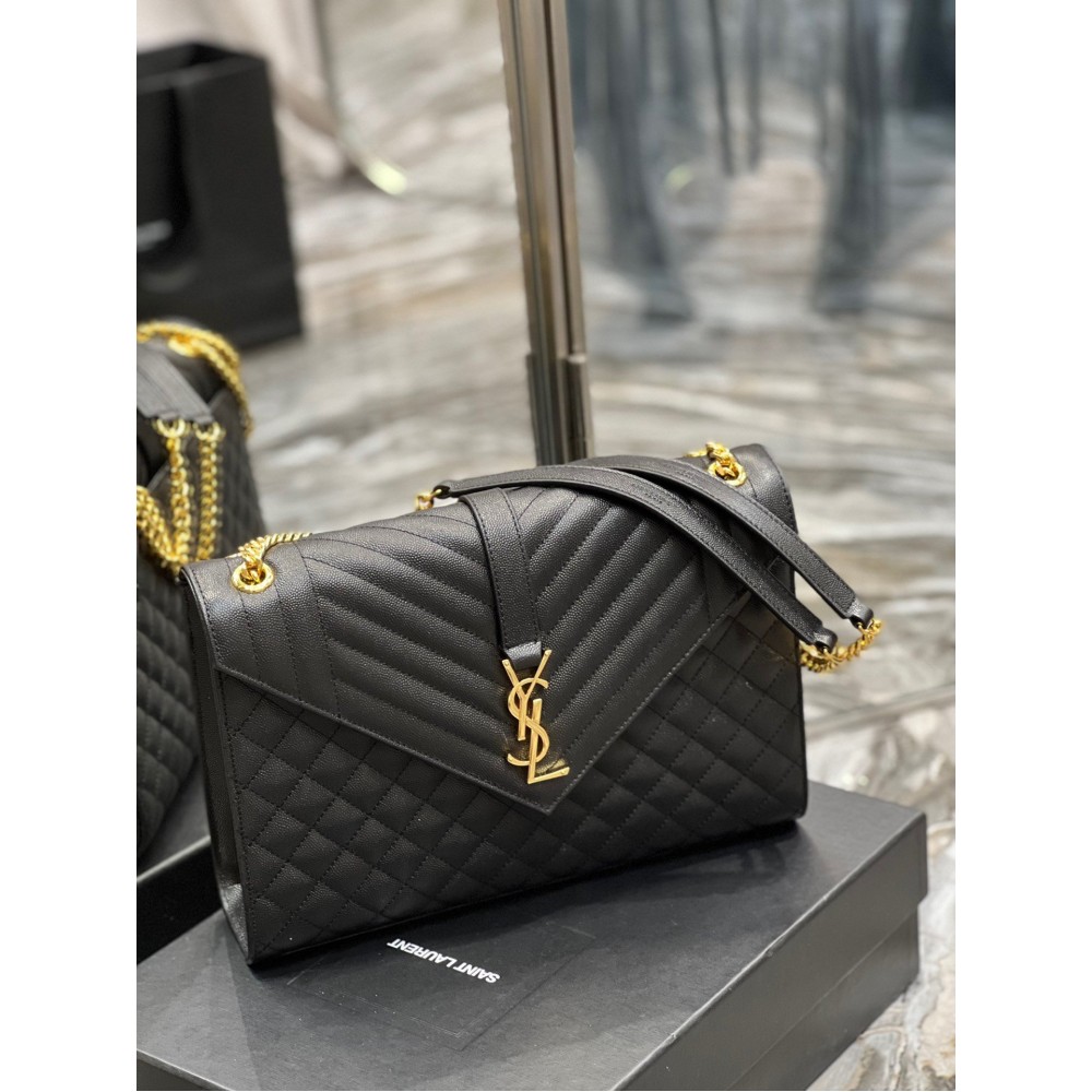 Saint Laurent Envelope Large Bag In Black Matelasse Grained Leather