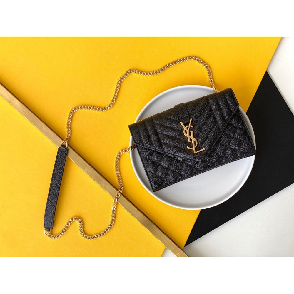 Saint Laurent Envelope Small Bag In Black Matelasse Grained Leather