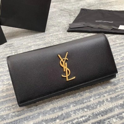 Saint Laurent Kate Clutch In Black Grained Leather