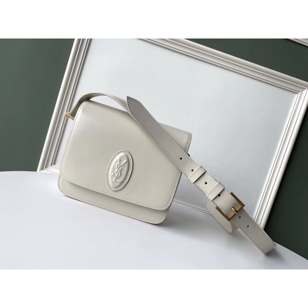 Saint Laurent LE 61 Small Saddle Bag In White Leather