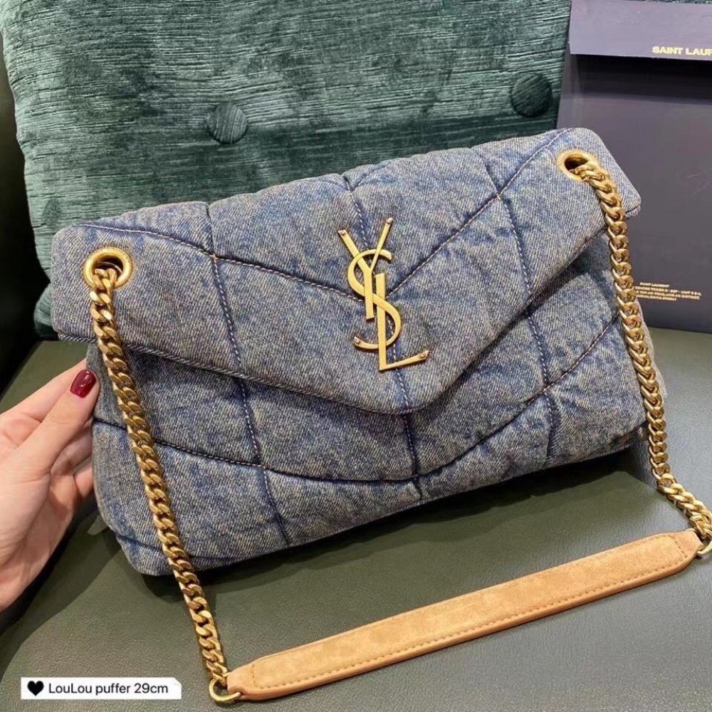 Saint Laurent Loulou Puffer Small Bag In Quilted Vintage Denim