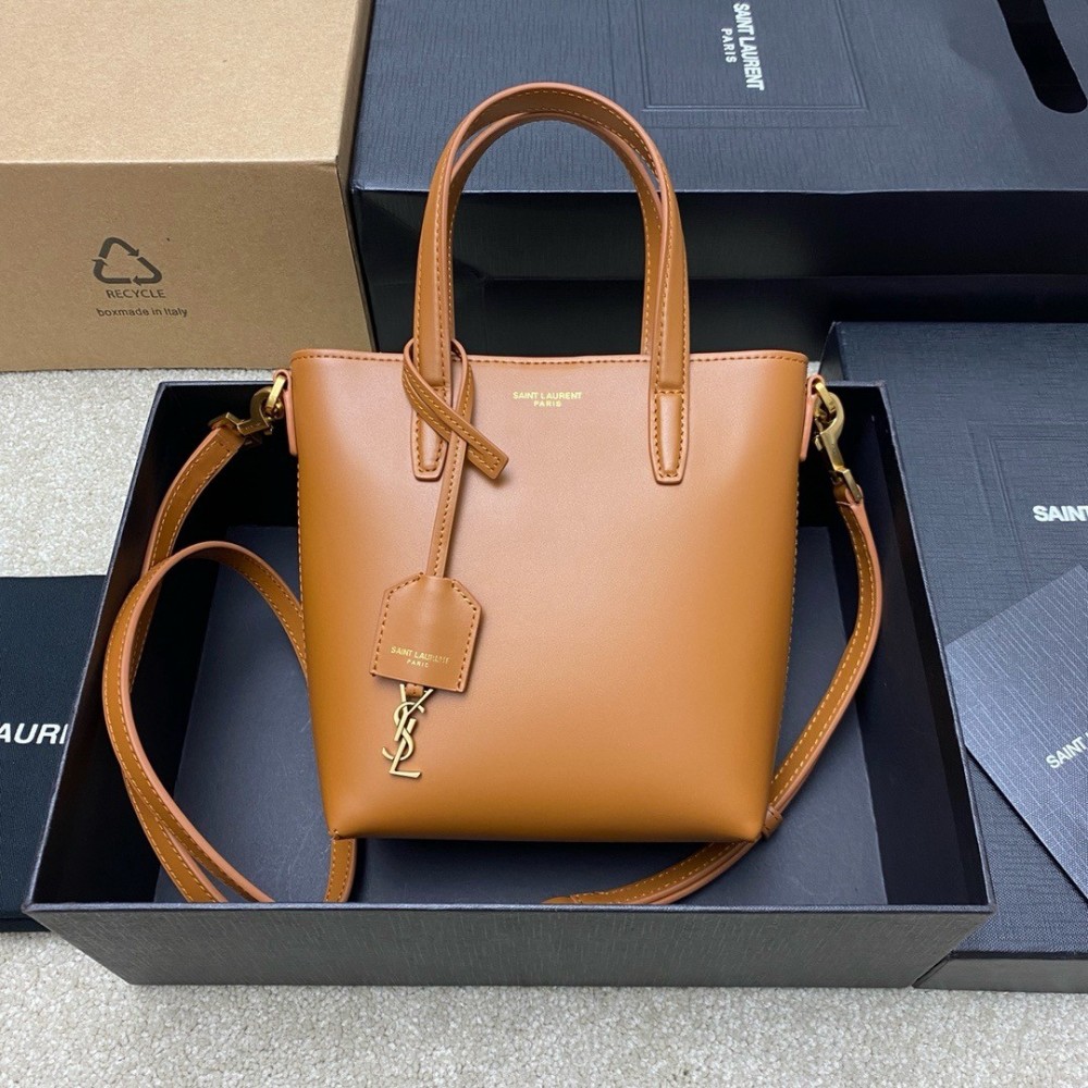 Saint Laurent Mini Toy Shopping Bag in Brown Calfskin