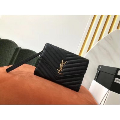 Saint Laurent Monogram Clutch In Black Grained Leather